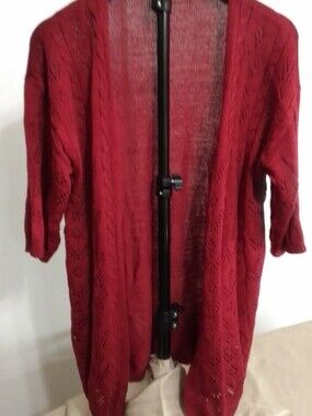 Open-Front Cable Knit Cardigan Sweater - Red